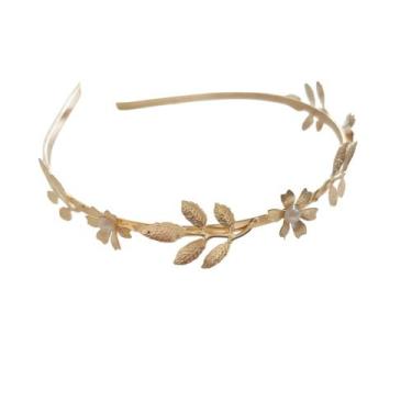 Imagem de Tiara Dourada em Metal com Folhas Gregas e Flores com Pérola - Pistach