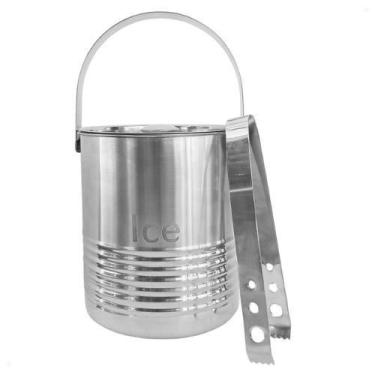 Imagem de Balde de Gelo com Pinça Aço Inoxidável Ø16x18cm - Mabruk