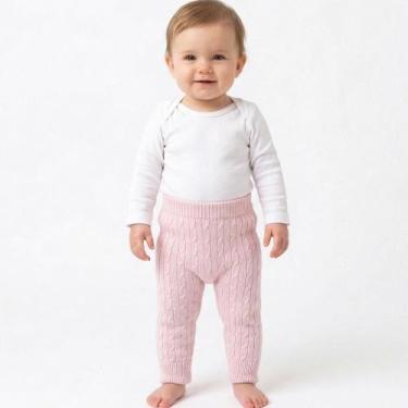 Imagem de Calça Trançada Tricô Kids Bebê Rosa Claro, P, Rosa