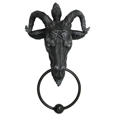 Imagem de Baphomet Head Lucifer Satanic Demon Goat of Mendes Pagan Occult Door Knocker Halloween Decor Figurine 9 Inch Tall