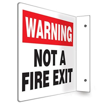 Imagem de Accuform Placa de projeção PSP222 90D, Legend"Warning NOT A FIRE EXIT", plástico de alto impacto de 0,3 cm de espessura, furos de montagem pré-perfurados, plástico, 20,32 cm x 30,48 cm, vermelho/preto sobre branco