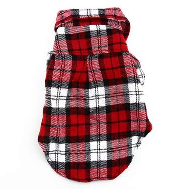Imagem de Shineweb Camisa xadrez para cães pequenos de estimação casaco de lapela jaqueta roupas traje vestuário cachorro camiseta gato suprimentos vermelho M