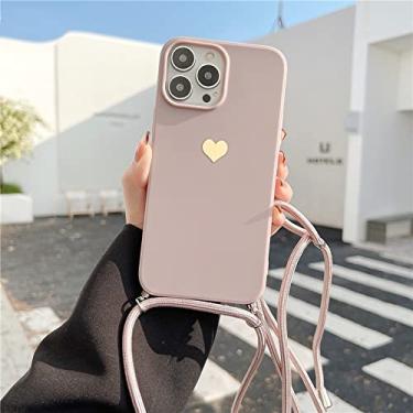 Imagem de Chapeamento Amor Colar Crossbody Corda Corda Estojo De Telefone Macio Para iPhone 13 12 Pro Max 11 Mini XS XR X 8 7 Plus SE 20 Capa, Rose, Para Iphone 12 ProMax