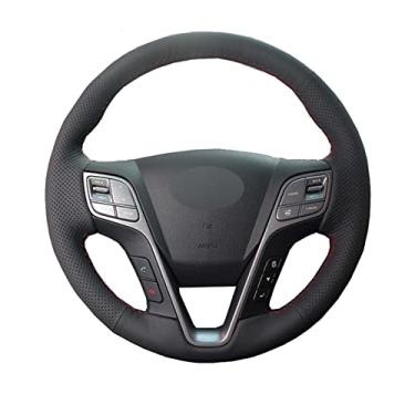 Imagem de MIVLA Capa de volante costurada à mão de couro, para Hyundai Santa Fe Sport 2014 2015 2016 2017 2018 Acessórios interiores do carro