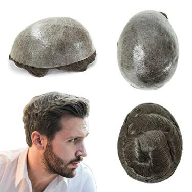 Imagem de HAIR NATURE Sistema de substituição de cabelo humano Toupee masculino 0,12 mm pele de poliéster injetado perucas reais para homens cabelo castanho unidades #7