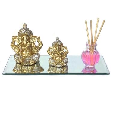 Imagem de Kit Ganesha decorativa com base em espelho Hindu Deus Sorte Prosperidade Sabedoria Resina