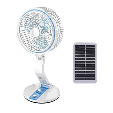 Imagem de Yajun Ventilador solar dobrável com luz de LED ajustável com velocidade de luz USB, mini ventilador de parede para casa, dormitório, escritório, ventilador de refrigeração ao ar livre, azul