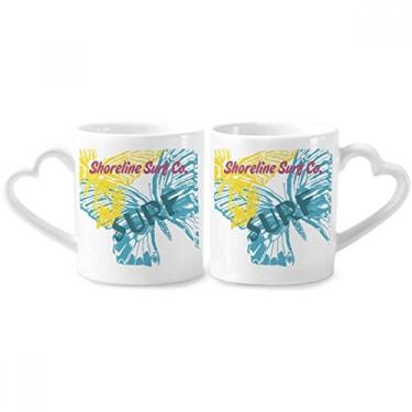 Imagem de Conjunto de canecas de porcelana para casal, borboleta, verão, litoral, para amantes e coração