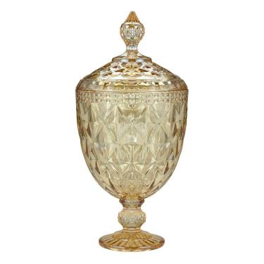Imagem de Bomboniere Potiche de Cristal C/Pé Diamond Âmbar Metalizado 32x15cm Lyor