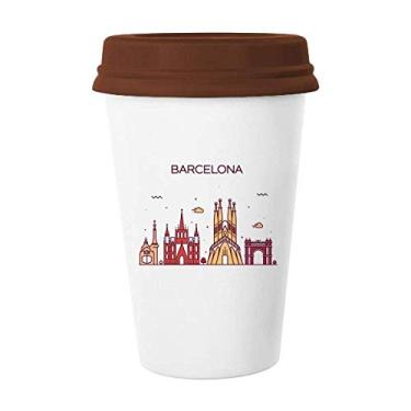 Imagem de Caneca de cerâmica Barcelona Espanha com padrão de marco plano de café bebendo vidro cerâmica copo tampa