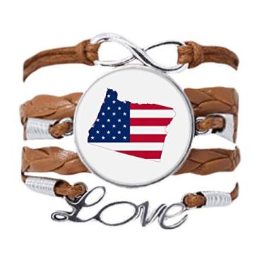 Imagem de DIYthinker Pulseira Oregon USA Mapa Estrelas Listras Bandeira Pulseira Love Corrente Ornamento Pulseira Presente
