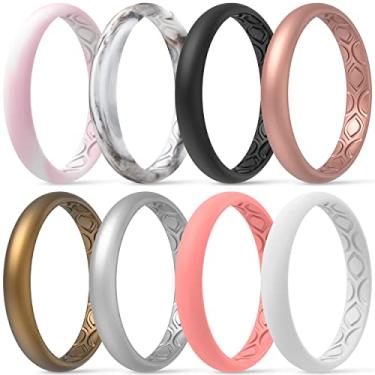 Imagem de ThunderFit Anéis de casamento de silicone para mulheres, alianças de noivado com ranhuras respiráveis, 3 mm de largura, 1,5 mm de espessura - pacote variado de 1/4/8/12, 5.5 - 6 (16.5mm), Silicone,