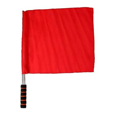 Imagem de oshhni Bandeira do árbitro bandeira de sinal portátil durável mão bandeira de segurança de tráfego para jogos de campus futebol tráfego futebol, Vermelho