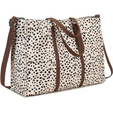 Imagem de Bolsa de ombro para laptop feminina de lona de 39,6 cm, bolsa mensageiro para computador, bolsa de mão para professor, pasta de escritório, Leopardo - damasco, Large