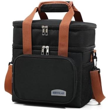 Imagem de Bolsa lancheira térmica de camada dupla portátil, bolsa de isolamento, revestimento à prova d'água, para piquenique, escritório, escola, viagem - Preto - B2T