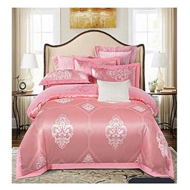 Imagem de Jogo de cama com 4 peças, capa de colcha, algodão, microfibra, cetim, confortável, não encolhe, saudável, elegante (D Queen)