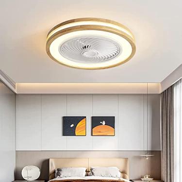Imagem de Ventilador de teto moderno de madeira LED com luz, ventilador invisível, ventilador de teto ultrassilencioso com iluminação para sala de jantar, quarto e quarto infantil. Luz de teto reguláv