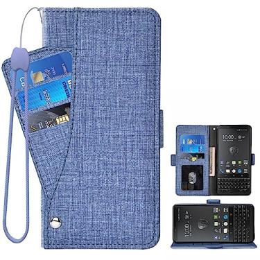 Imagem de Asuwish Capa de telefone para BlackBerry KEY2 capa carteira com protetor de tela de vidro temperado e alça de pulso flip porta-cartão de crédito suporte para chave de celular 2 chaves dois chaveiros