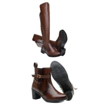 Imagem de Kit Feminino Coturno Liso em Salto Alto + Bota Over de Amarração-Feminino