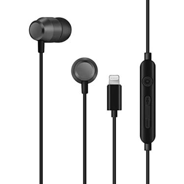 Imagem de PALOVUE Fones de ouvido intra-auriculares Lightning com controle de microfone e certificação MFi, compatíveis com iPhone e iPad, Preto