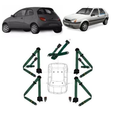 Imagem de Kit cinto de segurança COMPLETO para FORD KA + fechos - HCML, Verde