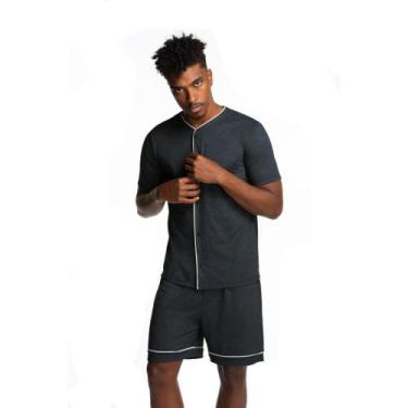 Imagem de Pijama Masculino Lupo Algodão Gola V Modelagem Clássica, Marinho mescl