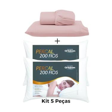 Imagem de Kit 5 Peças Lençol Casal Queen + Travesseiro (Rosê, CASAL)