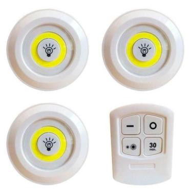 Imagem de Kit 3 Luminárias Led Spot Sem Fio Controle Adesivo Branco - Relet
