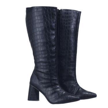 Imagem de Bota Cano Alto Feminina Croco Salto Grosso e Bico Fino Fecho Zíper - M