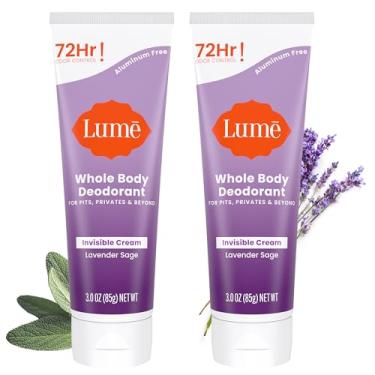 Imagem de Lume Desodorante de corpo inteiro – tubo de creme invisível – controle de odor 72 horas – sem alumínio, sem bicarbonato de sódio, seguro para a pele – 85 g (pacote com 2) (sálvia lavanda)