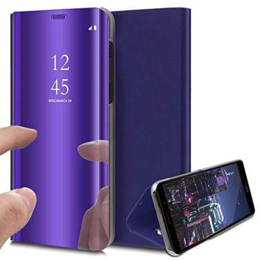 Imagem de QIVSTARS Capa para Samsung Galaxy S20 Cool Style Clear View Window galvanizado suporte à prova de arranhões capa protetora de corpo inteiro flip ultrafina para Samsung Galaxy S20 PU espelho: roxo QH