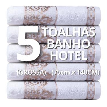 Imagem de Kit 5 Toalhas de Banho Branca Jacquard Hotel Spa Salão Grossa 400g/m2 