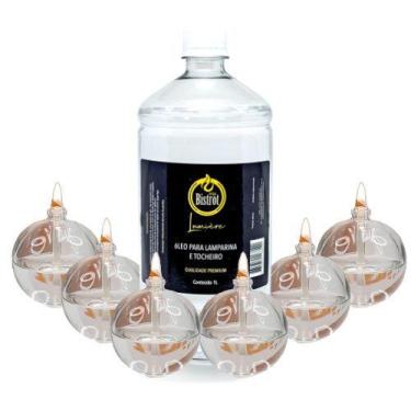 Imagem de Kit 6 Lamparina Decorativa Bola + 1L Fluido Puro - Velas Bistrot