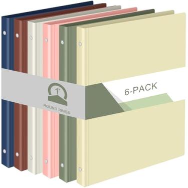 Imagem de Fulmoon Pacote com 6 fichários de plástico com 3 anéis, cores sortidas, econômico, flexível, fichário de apresentação com bolso para reuniões escolares de escritório (cor boho, 2,5 cm)