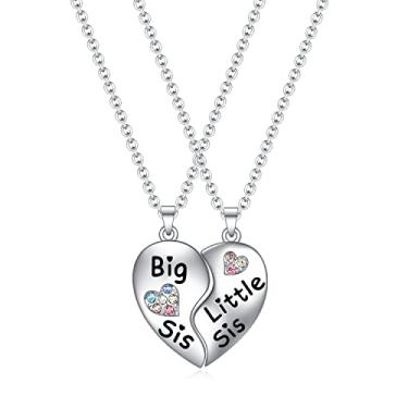 Imagem de VEEHOO Presentes de irmã mais velha para meninas, colar de irmã para 2 - Big Little Sister BFF Friendship Colares Joias para 2, Zinco, Strass
