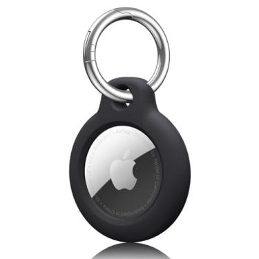Imagem de Suporte de Airtag para Apple Air Tags com chaveiro, antiarranhões, à prova de choque, capa de GPS, capa para localizadores de itens AirTag para animais de estimação, crianças, bagagens (preto +