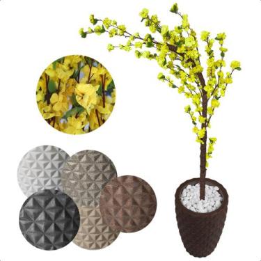 Imagem de Cerejeira Amarela Com Galho Curvo Planta Artificial Com Vaso De Decora