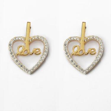 Imagem de Brinco Coração Love Banhado a Ouro Cravejado Com Zircônia - Atraktiva 