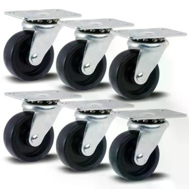 Imagem de Kit 6 Rodízios Série Leve 10 1.5/8" 41mm Placa - Polipropileno 120kg -