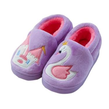 Imagem de vandimor Pantufas infantis para meninas e meninos chinelos de inverno macios de pelúcia interna para meninos e meninas, Roxo, 12.5-13 US Little Kid