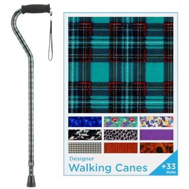 Imagem de Nova Bengala de caminhada Joy Designer Offset para idosos - unissex ajustável, leve, com alça de espuma, alça de pulso e trava anti-chocalho - Suporte essencial para mobilidade - Xadrez verde