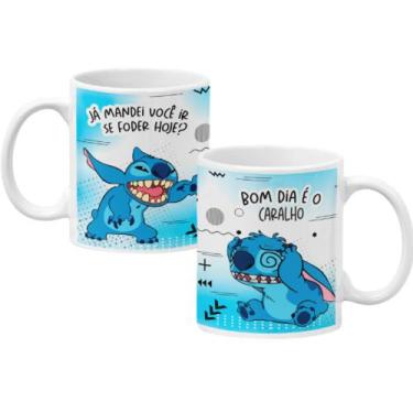 Imagem de Caneca de porcelana stitch 325ml Bom dia é o C@r - Pammy canecas, alça