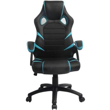 Imagem de Cadeira de escritório ajustável para jogos, cadeira ergonômica de corrida de escritório com encosto alto com apoio de braço, cadeiras de mesa com almofada lombar para escritório e casa (cor: azul)
