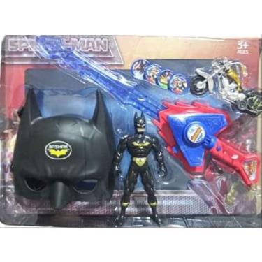 Imagem de Kit Brinquedo infantil Super Herois Spiderman Boneco + Moto + Máscara e Espada Musical e Luz Lança Disco Personagem Batman.