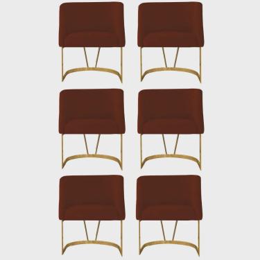 Imagem de Kit 06 Poltrona Cadeira Aurora Luxo Confort Industrial Ferro Dourado Suede Telha Terracota - Ahz Móveis