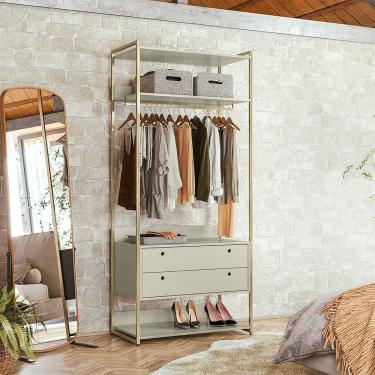 Imagem de Closet Industrial Aberto Solteiro Cabideiro + 2 Gavetas - Off White - Cor: Off White