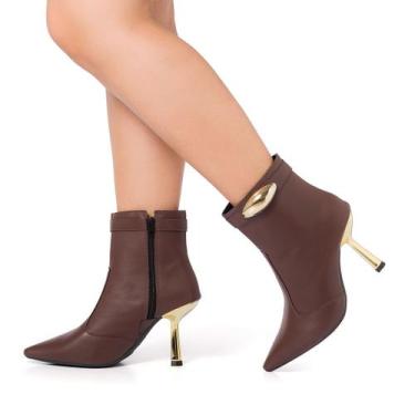 Imagem de Bota Feminina Cano Curto Bico Fino Salto Metalizado Lesma - Stessy Sho