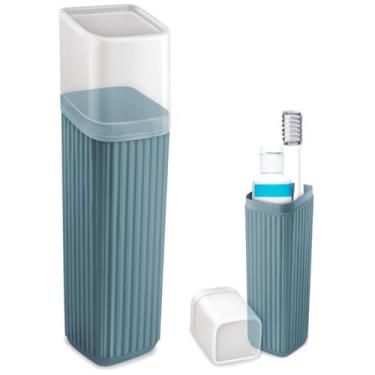 Imagem de Porta Escova de Dente Creme Dental Com Tampa Viagem Bolsa Escola (Azul)