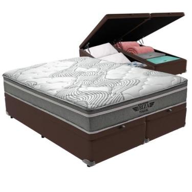 Imagem de Cama Box Baú King e Colchão Ibiza Molas Ensacadas V-Store, Marrom
