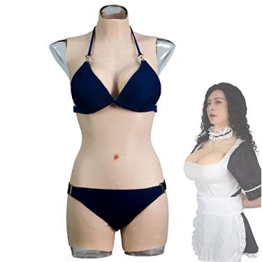 Imagem de Peitoral de silicone para crossdressing vestuário masculino para feminino, body de seios falsos realistas para transgênero Drag Queen macacão C-E (enchimento de algodão com bojo D, cor #03)